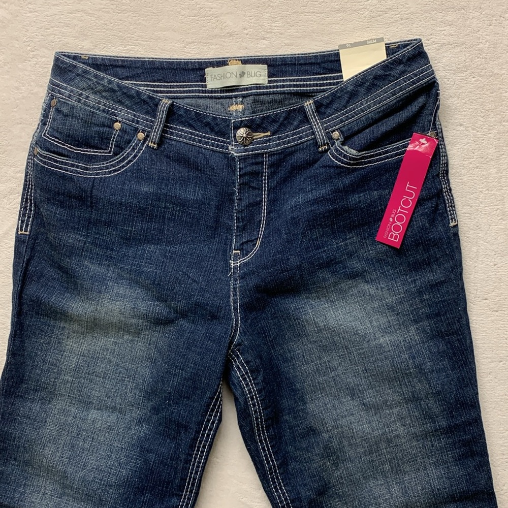 Fashion Bug blue jeans petite 16 flare leg boot cut bling new - Picture 9 of 10